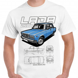 LADA 2107 CARTOON férfi póló, fehér