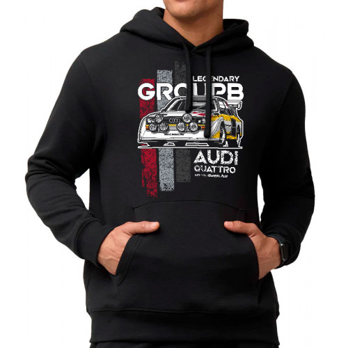 GroupB - AUDI Quattro S1 kapucnis pulóver, fekete GroupB - AUDI Quattro S1 kapucnis pulóver, fekete