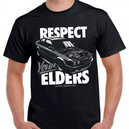 TUNING - BMW E30 M3 GREY - RESPECT YOUR ELDERS fekete póló